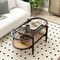 Modern Coffee Table with Glass Top and Solid Acacia Wood 2 Tier Design
